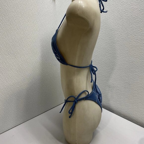 NEW UNDERSTATED Leather Women’s Bootscoot Bikini Set Denim Blue Size M - Picture 8 of 15